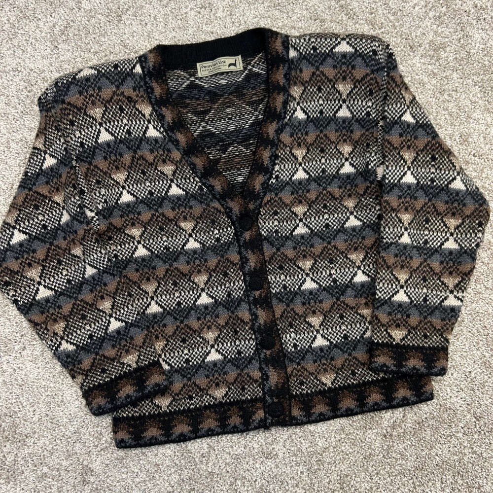 Peruvian Link Alpaca Sweater Cardigan Geometric Women NO SIZE‎ TAG (S-M) Button